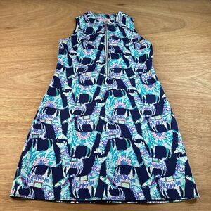 Lilly Pulitzer Dress Small Sleeveless Llama Print Shift Zip Front